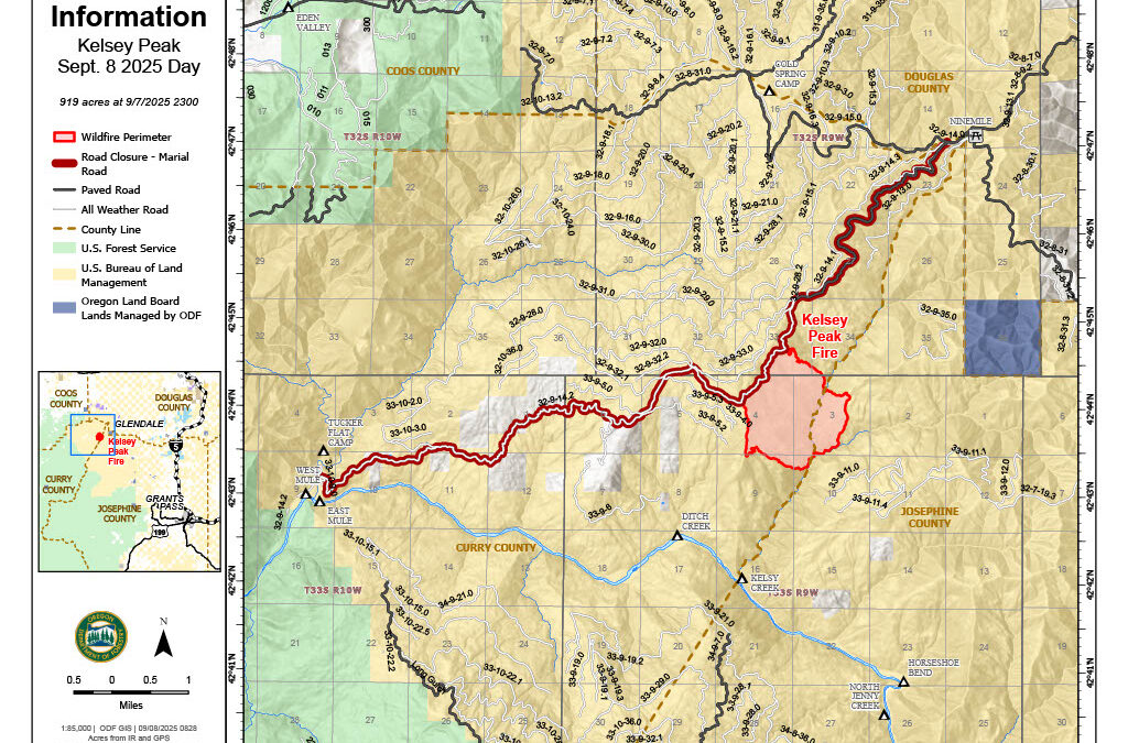Light showers felt across Kelsey Peak Fire, firefighters continue to progress on containment lines