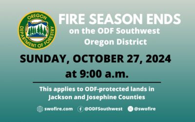 Fire season ends on ODF Southwest Oregon District with onset of consistent fall weather