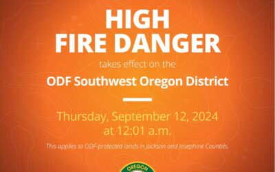 Fire Danger Level Decreases to High on ODF-Protected Lands in Jackson and Josephine Counties