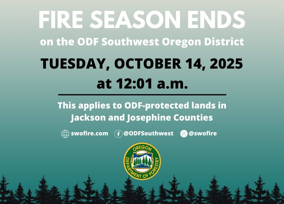 Fire season ends in the ODF Southwest Oregon District with widespread rain across Jackson and Josephine counties