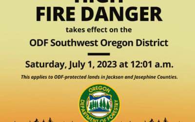 Fire Danger Level Increases to High, IFPL 2 on ODF-Protected Lands in Jackson and Josephine Counties