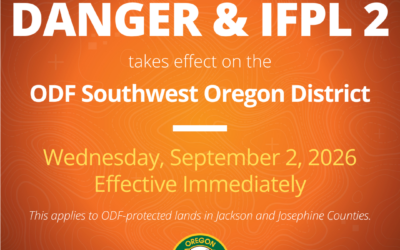 Fire danger decreasing to high, IFPL dropping to Level 2 in Jackson and Josephine counties