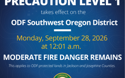 IFPL decreasing to Level 1, moderate fire danger remains in Jackson and Josephine counties