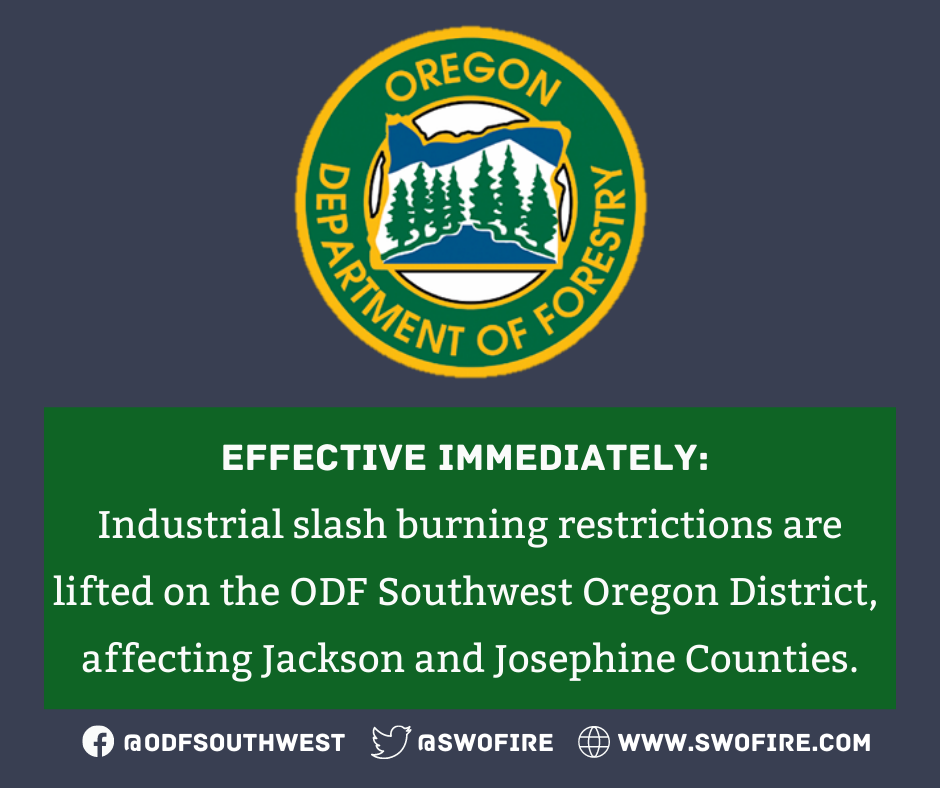 Restrictions on Industrial Slash Burning Lifted, Expect Additional Burns During Cool, Wet Weather
