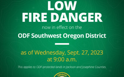 Fire Danger Level Decreases to Low Across Jackson and Josephine Counties