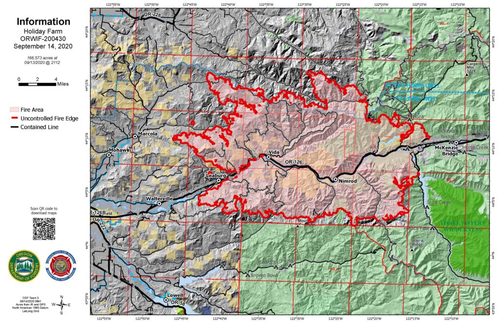 Holiday Farm Fire map for 9/14/2020