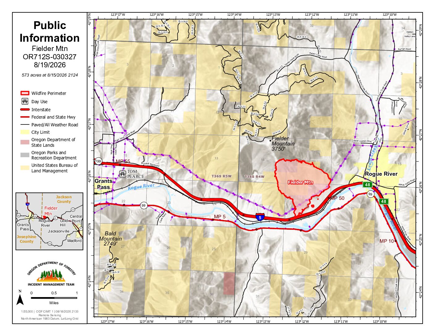Fielder Mountain Fire 81% contained, ODF CIMT 1 transfers incident back to district